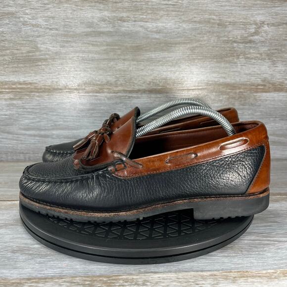 Allen Edmonds Nashua Brown Black Dress Slip-On Pebbled Shoes Tassel Loafers 10 B - Picture 1 of 9